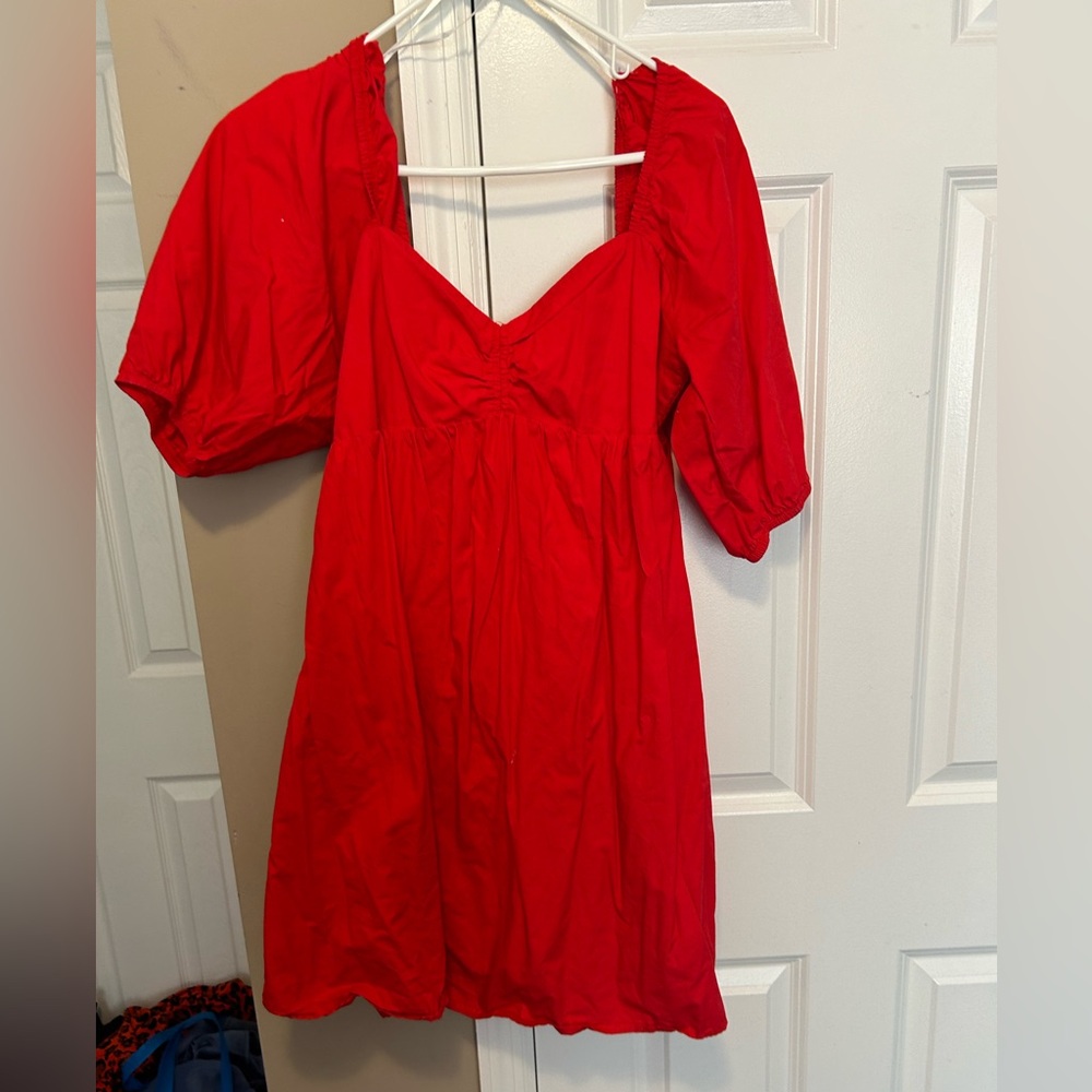 Petal&Pup Red Puff Sleeve Sweetheart Neck Dress